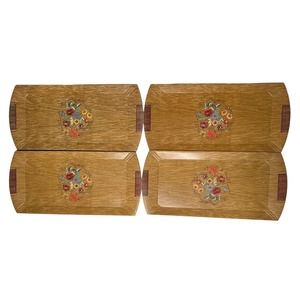 Vintage Hasko Lap TV Trays Set 4 Floral Wood Covered With Lithographed Paper MCM